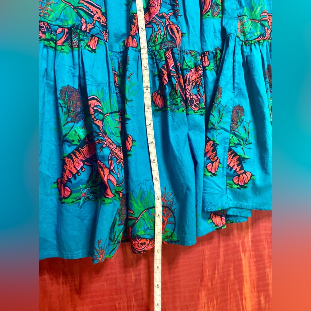 J.Crew Tiered Turquoise Lobster Print Midi Dress - Picture 6 of 7